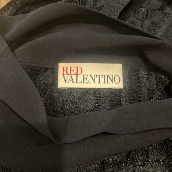 Red Valentino Navy Blue Lace Dress with Tie Neck - Picture 8 of 14